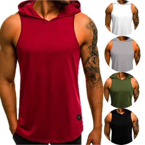 New Arrival Men’s Sleeveless Plain Solid Hoodie Fitness Pullover Sweatshirt