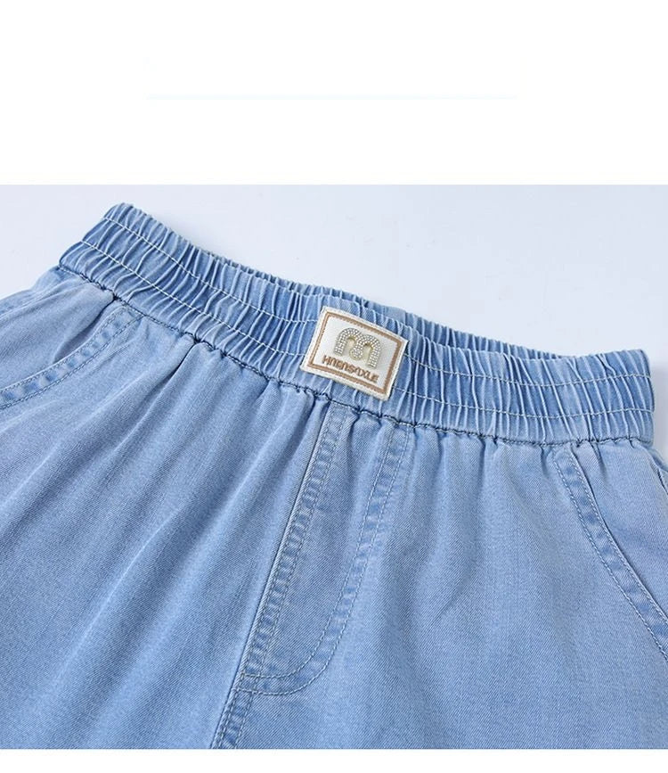Women's Summer Tencel Wide Leg Jeans – High Waist Stretch Palazzo Casual Pants
