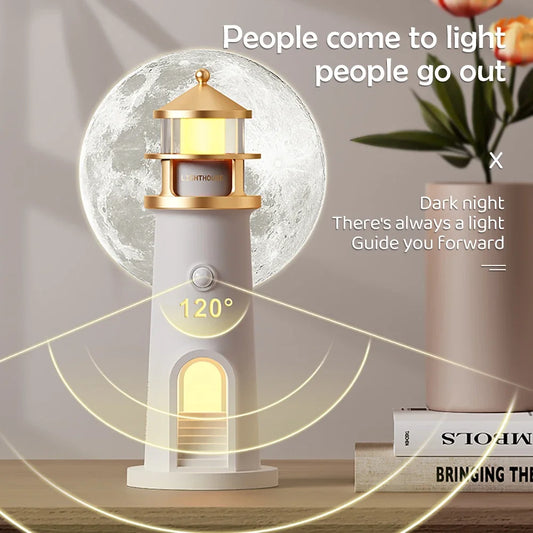 Moon Projection Lighthouse Night Light – Motion Sensor, Dimmable Ambient Lamp with Bluetooth Music, Timer Function – Transparent Version Gift for Christmas & Birthdays
