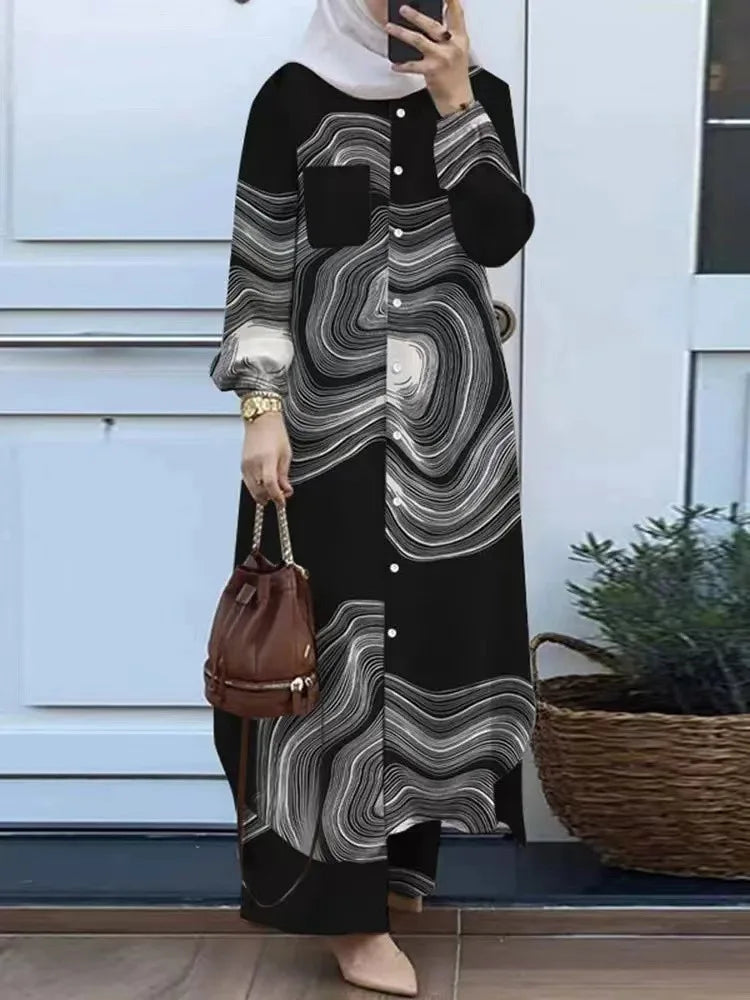 Two-Piece Shirt & Pants Women’s Suit | Moroccan Kaftan Islamic Dress Ensemble | Arabian & Moroccan Style