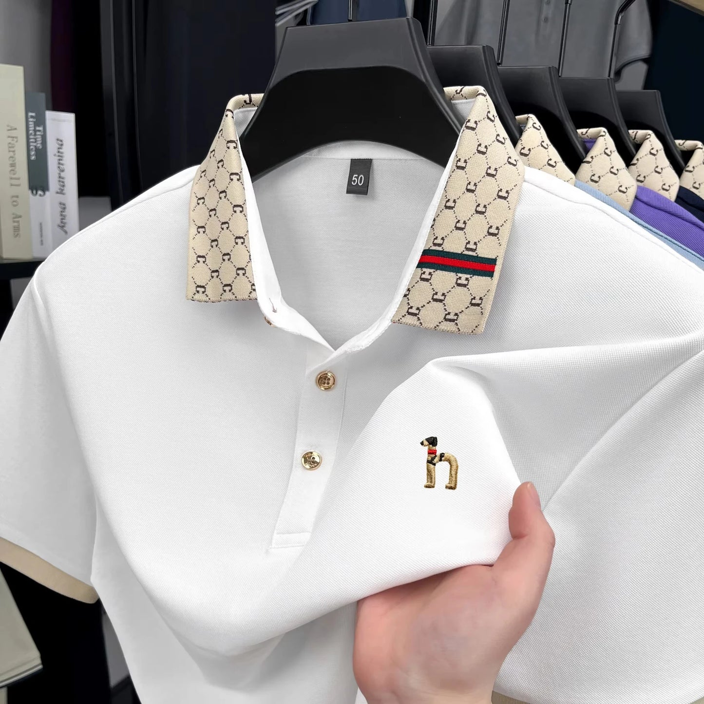 Luxury Men’s Golf Shirt | Teddy Dog Embroidered Short Sleeve Pure Cotton Business Casual Top