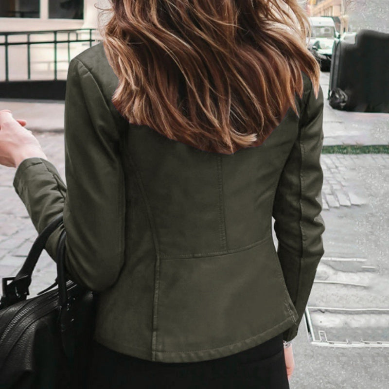Slim Fit Women’s Faux Leather Moto Biker Jacket | Classic PU Leather Zipper Coat | Spring & Autumn Outerwear