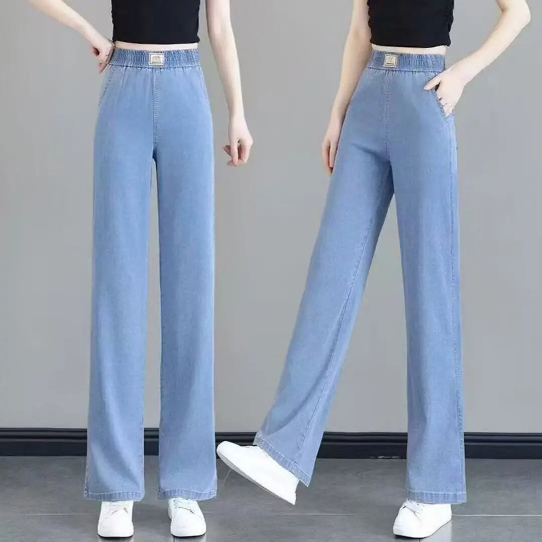 Women's Summer Tencel Wide Leg Jeans – High Waist Stretch Palazzo Casual Pants
