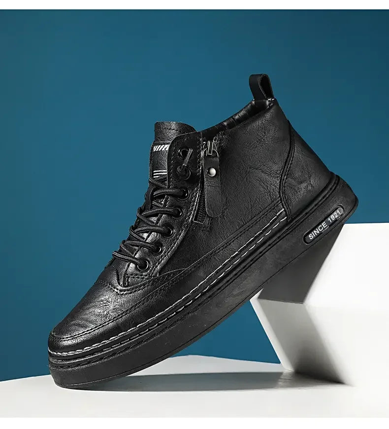 Men's Winter High Top Leather Boots – Fashion Warm Ankle Sneakers for Business & Outdoor