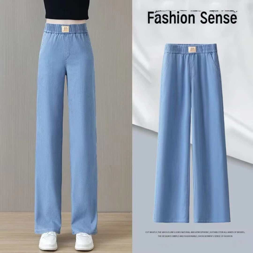 Women's Summer Tencel Wide Leg Jeans – High Waist Stretch Palazzo Casual Pants