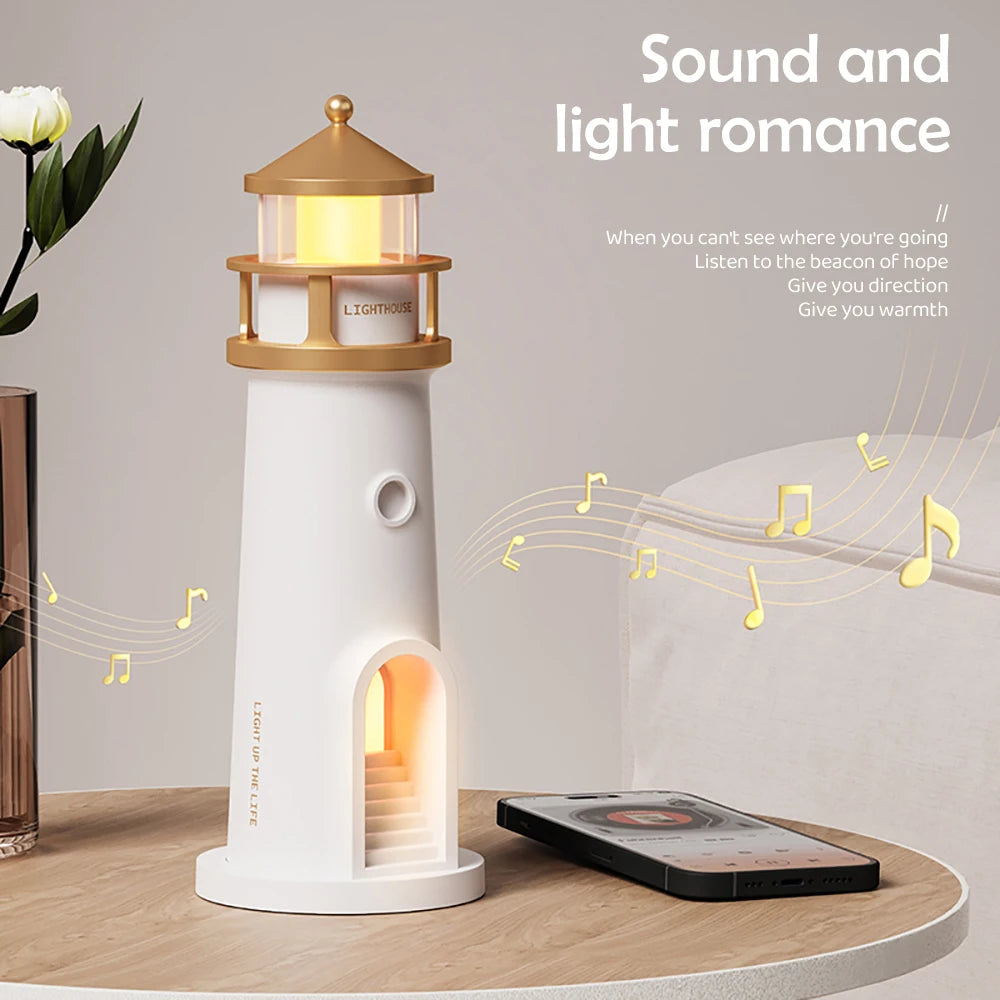 Moon Projection Lighthouse Night Light – Motion Sensor, Dimmable Ambient Lamp with Bluetooth Music, Timer Function – Transparent Version Gift for Christmas & Birthdays