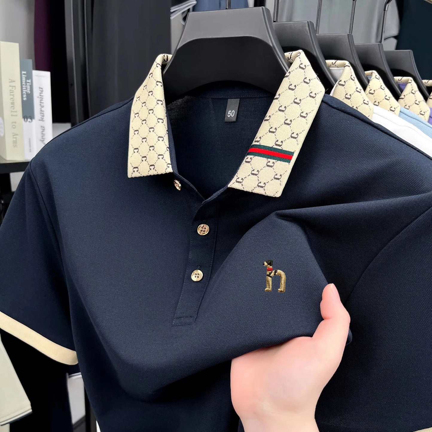 Luxury Men’s Golf Shirt | Teddy Dog Embroidered Short Sleeve Pure Cotton Business Casual Top