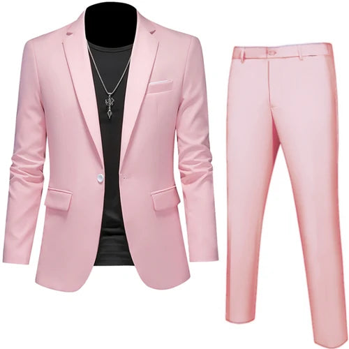 Men's 2-Piece Slim Fit Suit – Blazer & Pants | Business, Wedding, Groom, Social Tuxedo Set | 16 Colours | Size M to 6XL