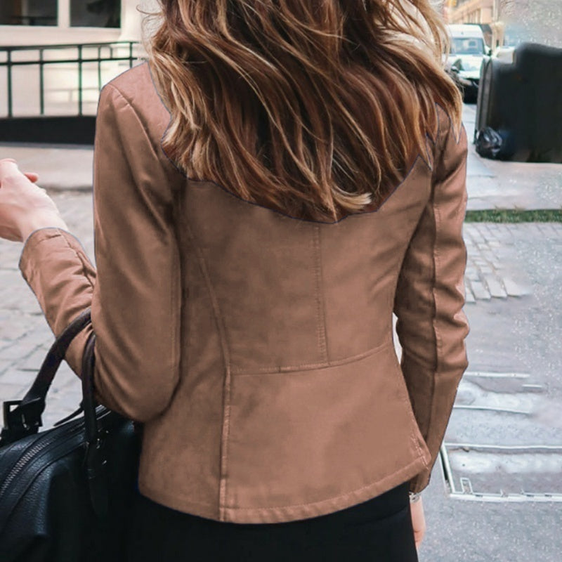 Slim Fit Women’s Faux Leather Moto Biker Jacket | Classic PU Leather Zipper Coat | Spring & Autumn Outerwear