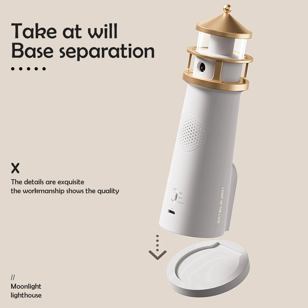 Moon Projection Lighthouse Night Light – Motion Sensor, Dimmable Ambient Lamp with Bluetooth Music, Timer Function – Transparent Version Gift for Christmas & Birthdays