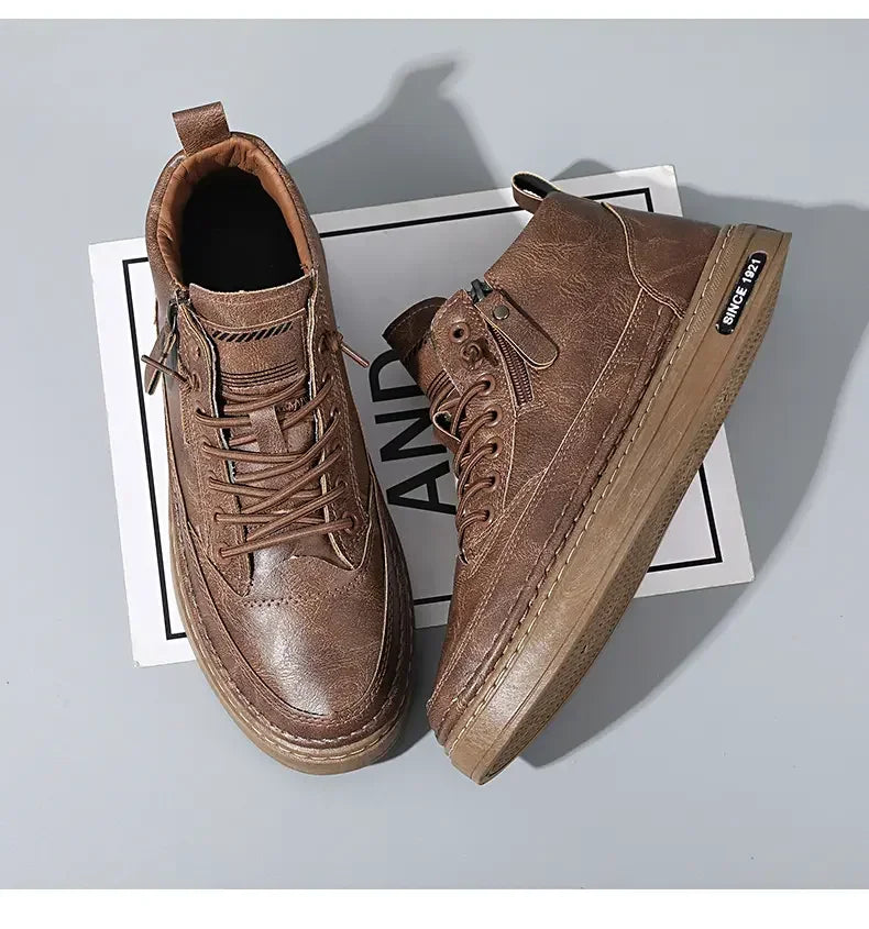 Men's Winter High Top Leather Boots – Fashion Warm Ankle Sneakers for Business & Outdoor
