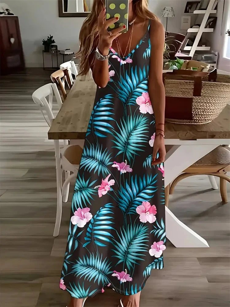 Women's Elegant Vintage Dreamcatcher Print Sleeveless Summer Halter Dress – 2025 Collection