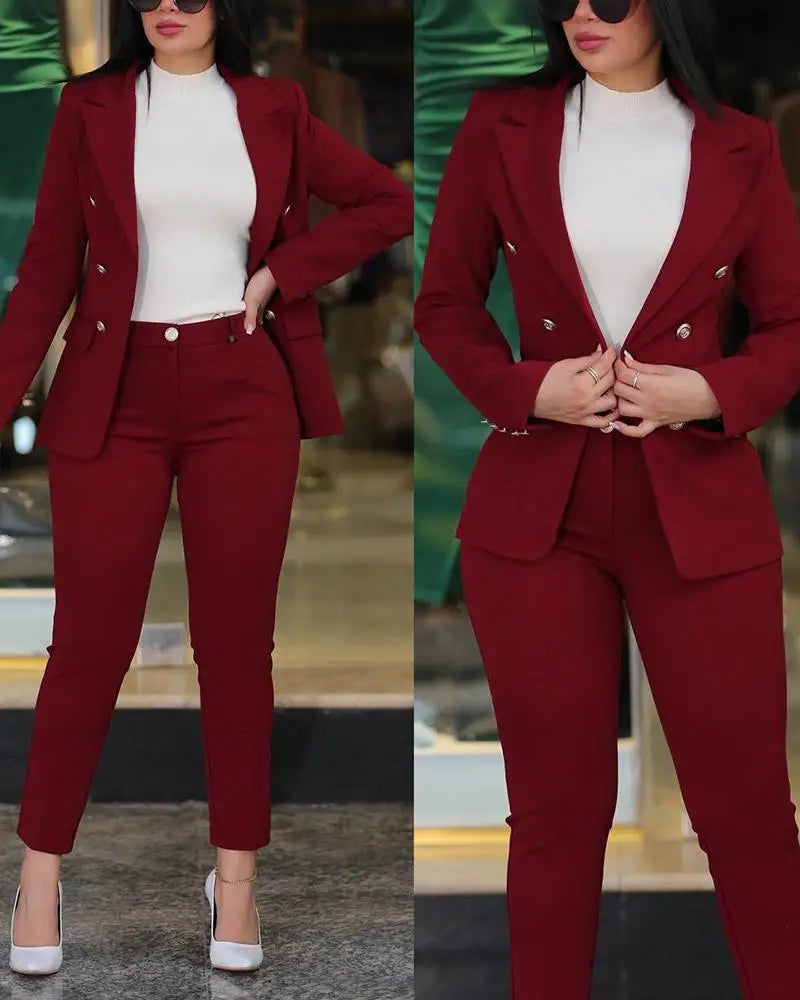 Spring 2025 Women’s Two-Piece Suit – Cardigan Blazer & Slim Fit Pencil Pants
