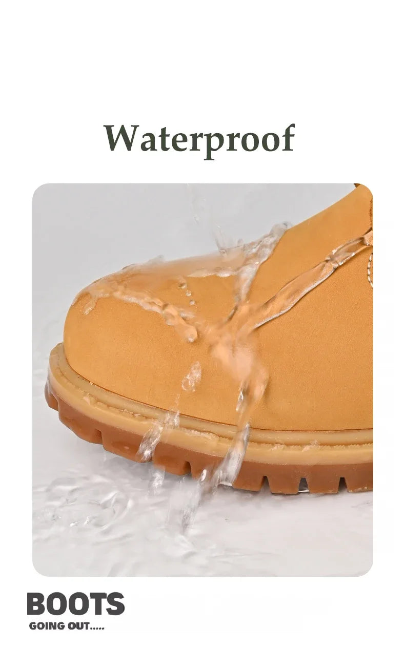 Men’s High Top Leather Boots – Winter Plush Warm Ankle Shoes, Outdoor Non-Slip Lace-Up Sneakers
