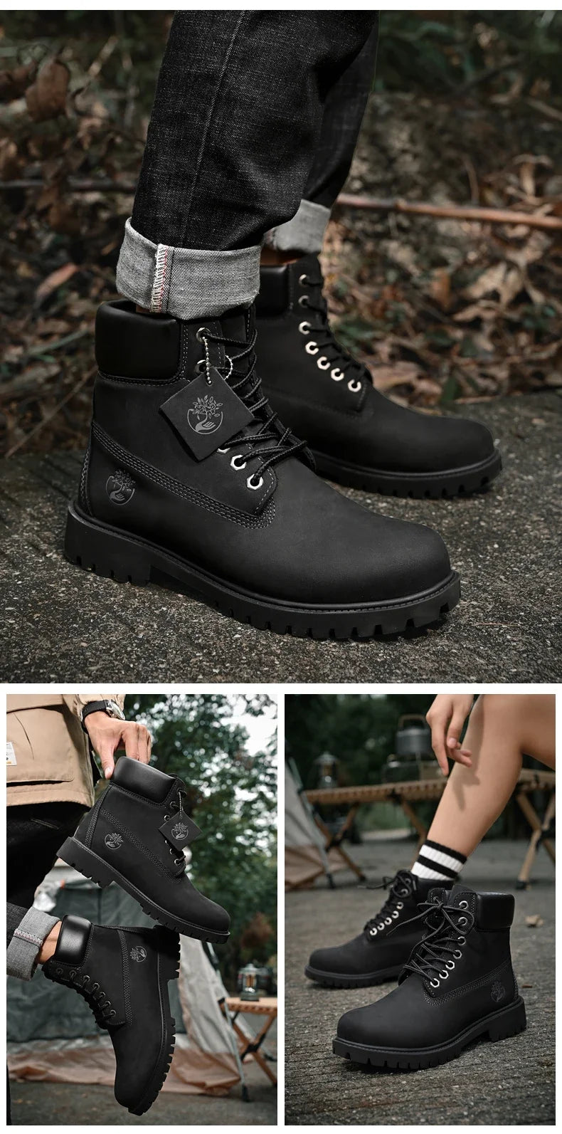 Men’s High Top Leather Boots – Winter Plush Warm Ankle Shoes, Outdoor Non-Slip Lace-Up Sneakers