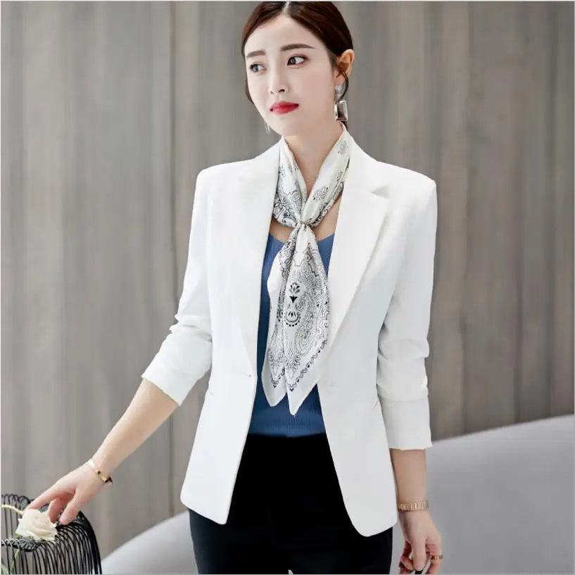 Women's Blue Long Sleeve Blazer 2025.O– Slim Fit Office Lady Jacket with Pockets