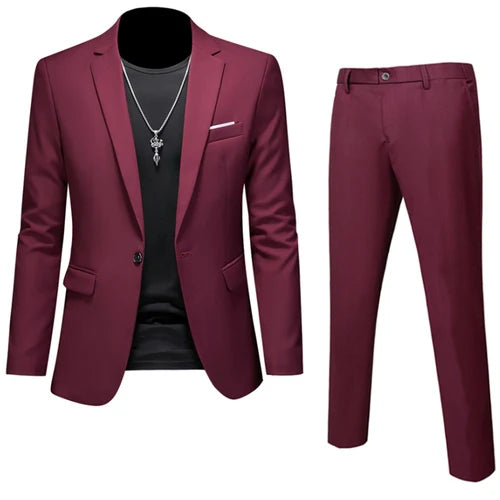 Men's 2-Piece Slim Fit Suit – Blazer & Pants | Business, Wedding, Groom, Social Tuxedo Set | 16 Colours | Size M to 6XL