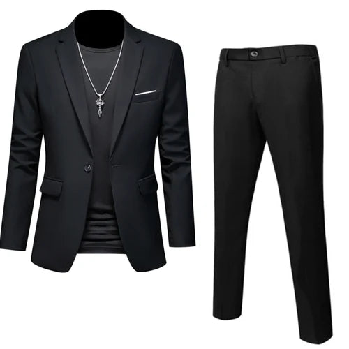 Men's 2-Piece Slim Fit Suit – Blazer & Pants | Business, Wedding, Groom, Social Tuxedo Set | 16 Colours | Size M to 6XL
