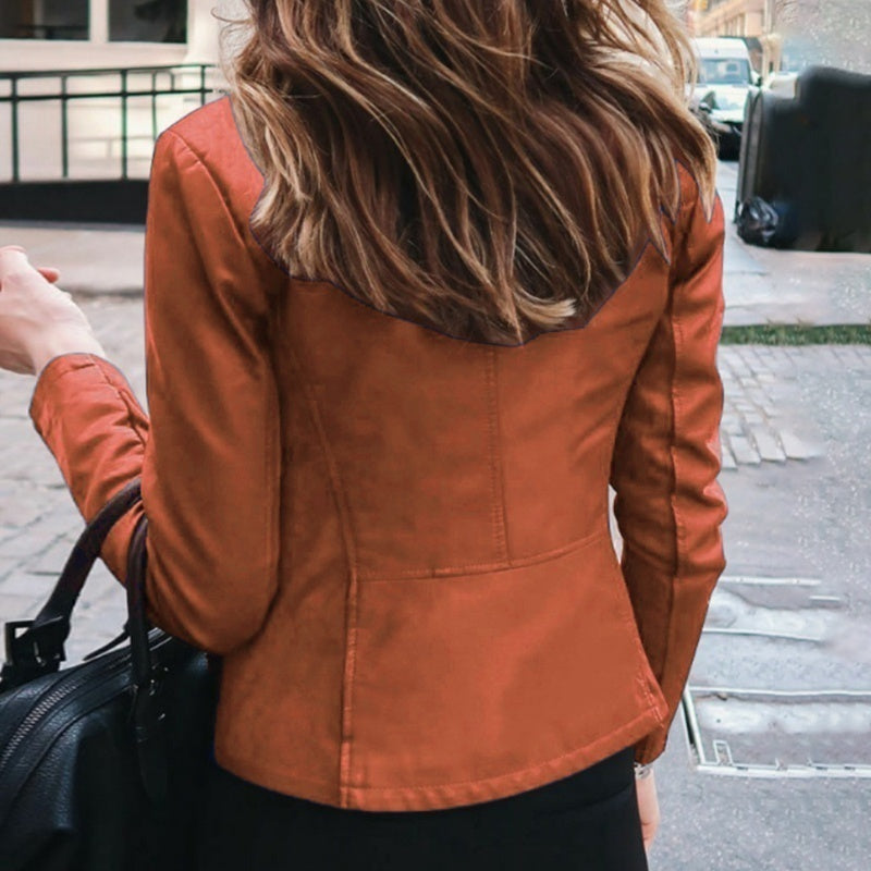 Slim Fit Women’s Faux Leather Moto Biker Jacket | Classic PU Leather Zipper Coat | Spring & Autumn Outerwear
