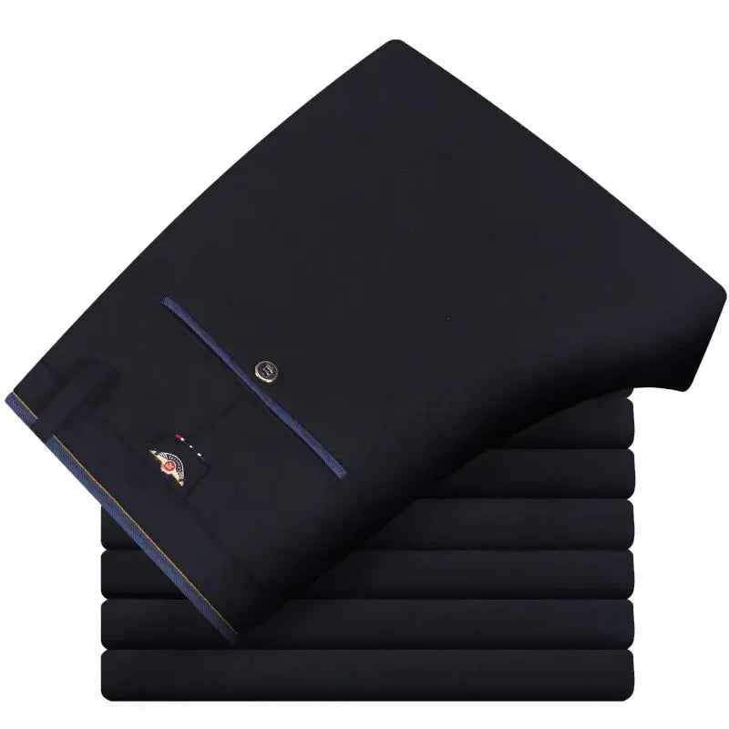 Men's Elastic Straight Pants Business Casual Long Suit Pants Male Formal Trousers Solid Colours – Black & Blue