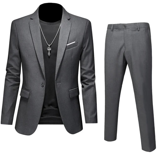 Men's 2-Piece Slim Fit Suit – Blazer & Pants | Business, Wedding, Groom, Social Tuxedo Set | 16 Colours | Size M to 6XL