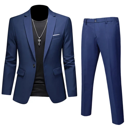 Men's 2-Piece Slim Fit Suit – Blazer & Pants | Business, Wedding, Groom, Social Tuxedo Set | 16 Colours | Size M to 6XL