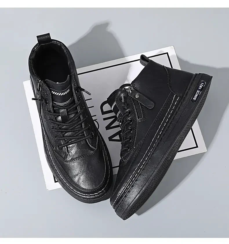 Men's Winter High Top Leather Boots – Fashion Warm Ankle Sneakers for Business & Outdoor