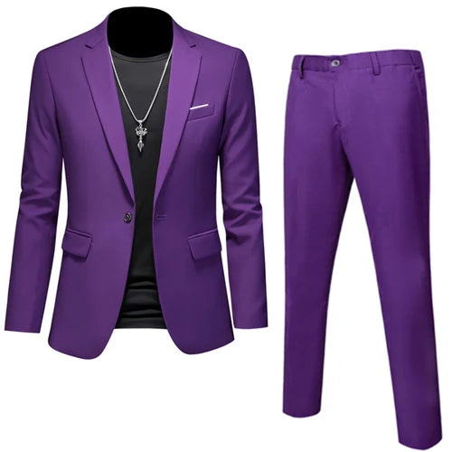 Men's 2-Piece Slim Fit Suit – Blazer & Pants | Business, Wedding, Groom, Social Tuxedo Set | 16 Colours | Size M to 6XL