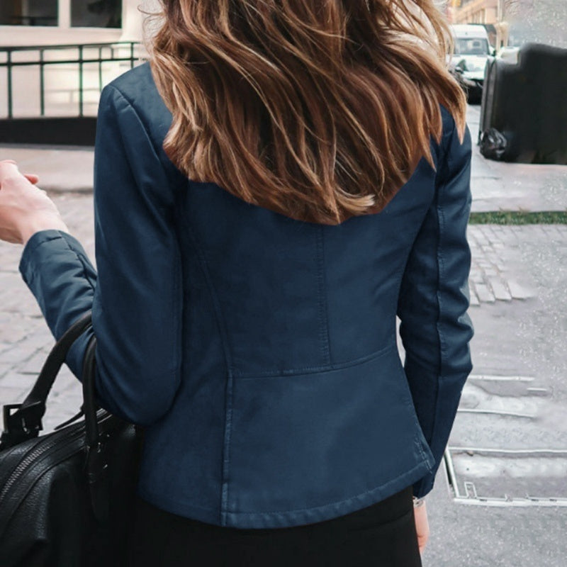 Slim Fit Women’s Faux Leather Moto Biker Jacket | Classic PU Leather Zipper Coat | Spring & Autumn Outerwear