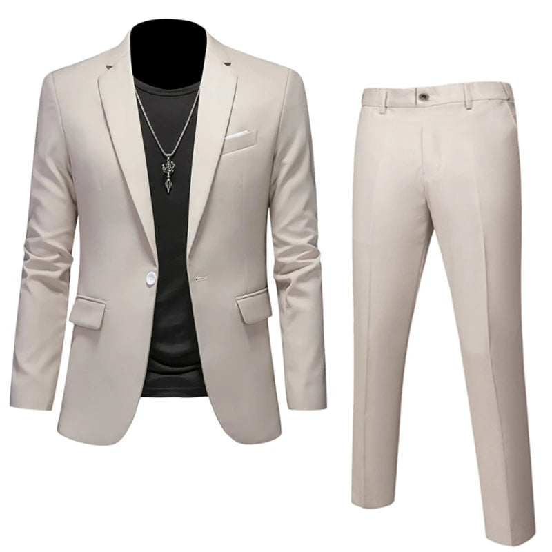 Men's 2-Piece Slim Fit Suit – Blazer & Pants | Business, Wedding, Groom, Social Tuxedo Set | 16 Colours | Size M to 6XL