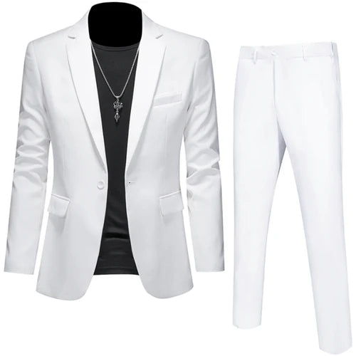 Men's 2-Piece Slim Fit Suit – Blazer & Pants | Business, Wedding, Groom, Social Tuxedo Set | 16 Colours | Size M to 6XL