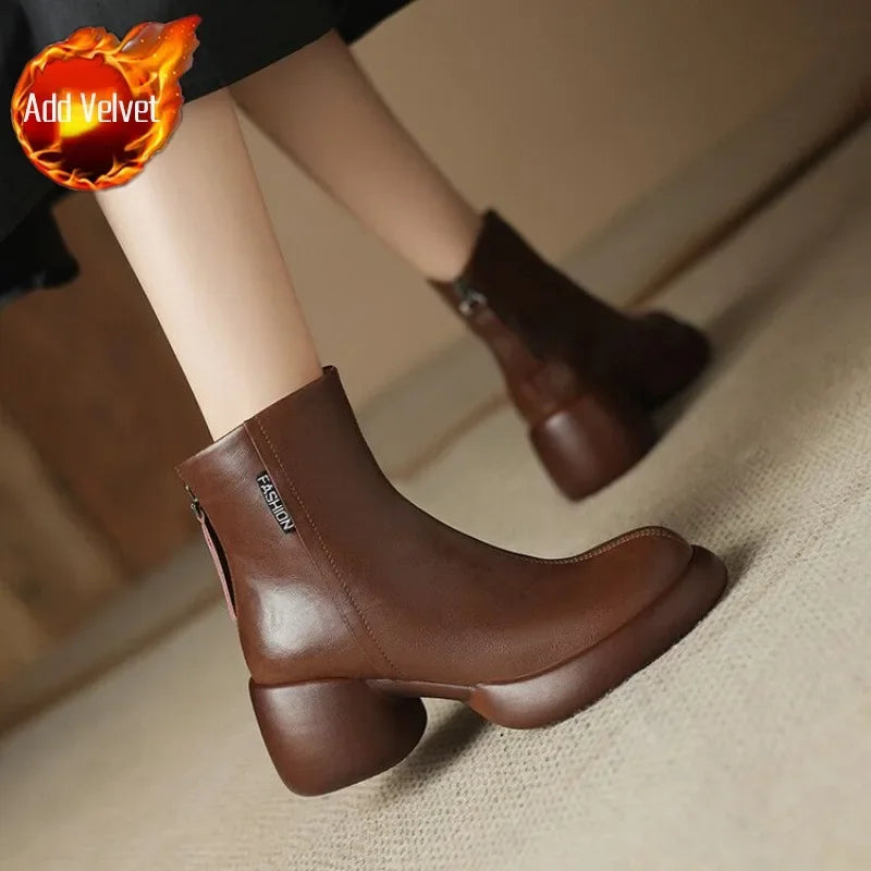 Women’s Round Toe Ankle Boots – Chic 2025 Fashion High Heel Booties