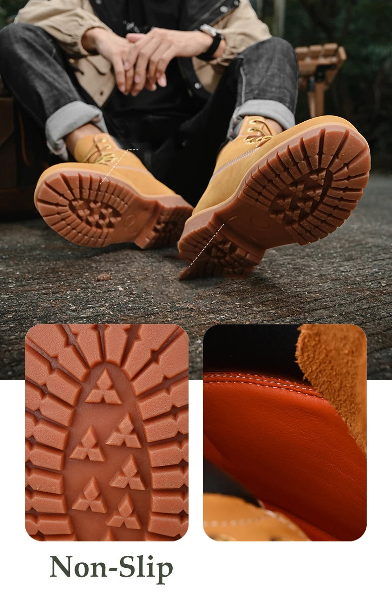 Men’s High Top Leather Boots – Winter Plush Warm Ankle Shoes, Outdoor Non-Slip Lace-Up Sneakers