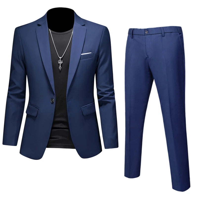 Men's 2-Piece Slim Fit Suit – Blazer & Pants | Business, Wedding, Groom, Social Tuxedo Set | 16 Colours | Size M to 6XL