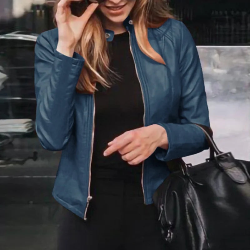 Slim Fit Women’s Faux Leather Moto Biker Jacket | Classic PU Leather Zipper Coat | Spring & Autumn Outerwear