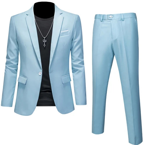 Men's 2-Piece Slim Fit Suit – Blazer & Pants | Business, Wedding, Groom, Social Tuxedo Set | 16 Colours | Size M to 6XL