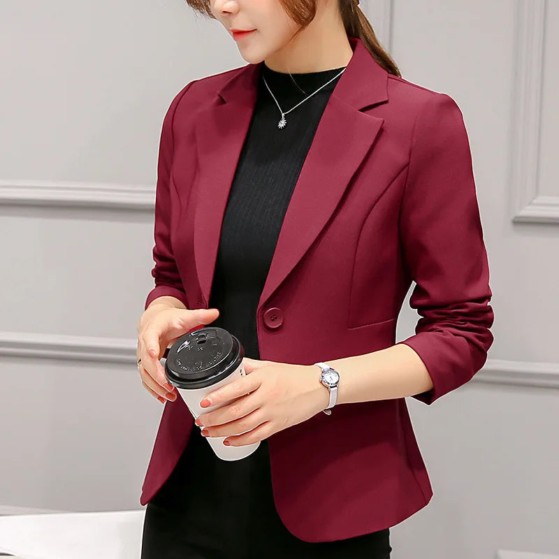 Women's Blue Long Sleeve Blazer 2025.O– Slim Fit Office Lady Jacket with Pockets