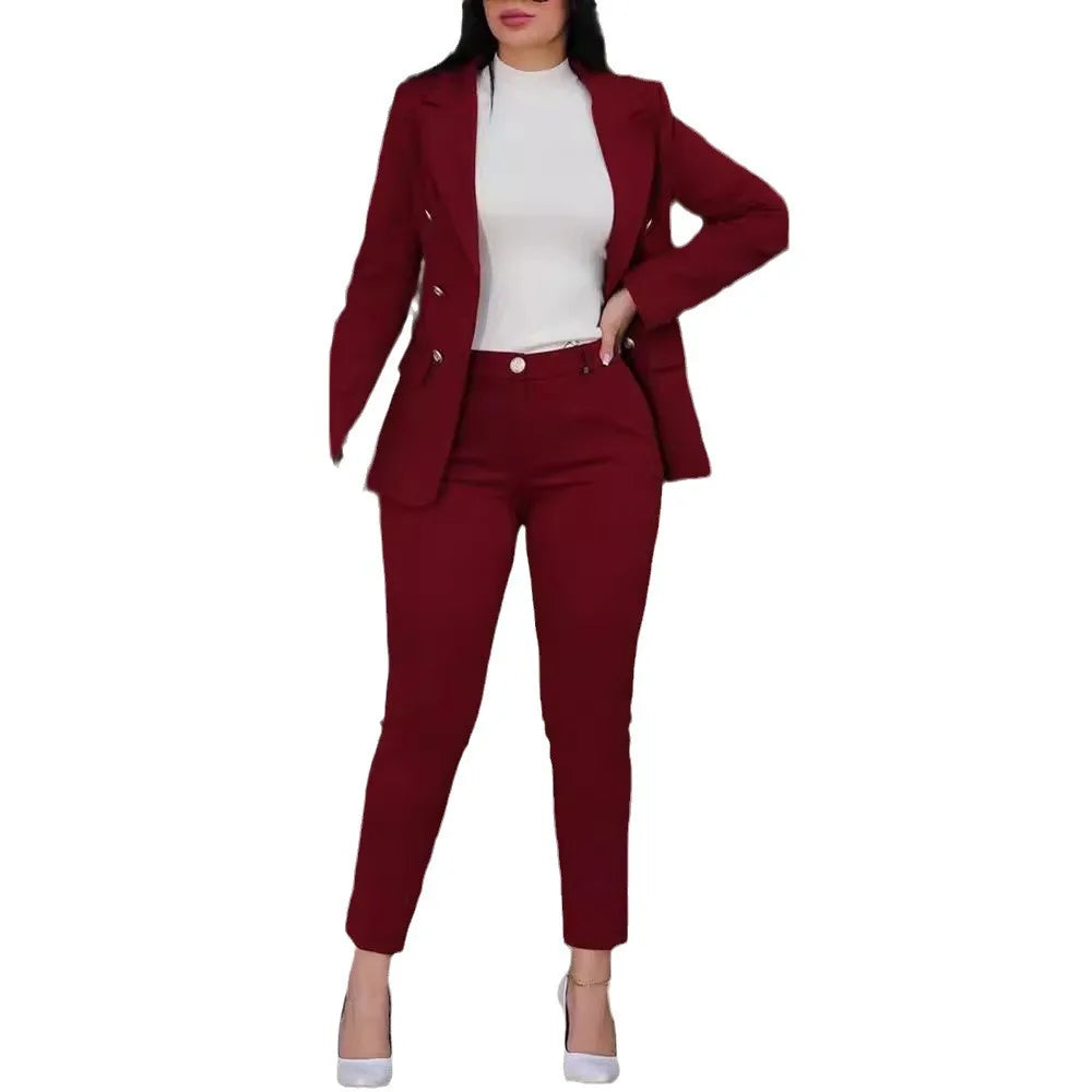Spring 2025 Women’s Two-Piece Suit – Cardigan Blazer & Slim Fit Pencil Pants