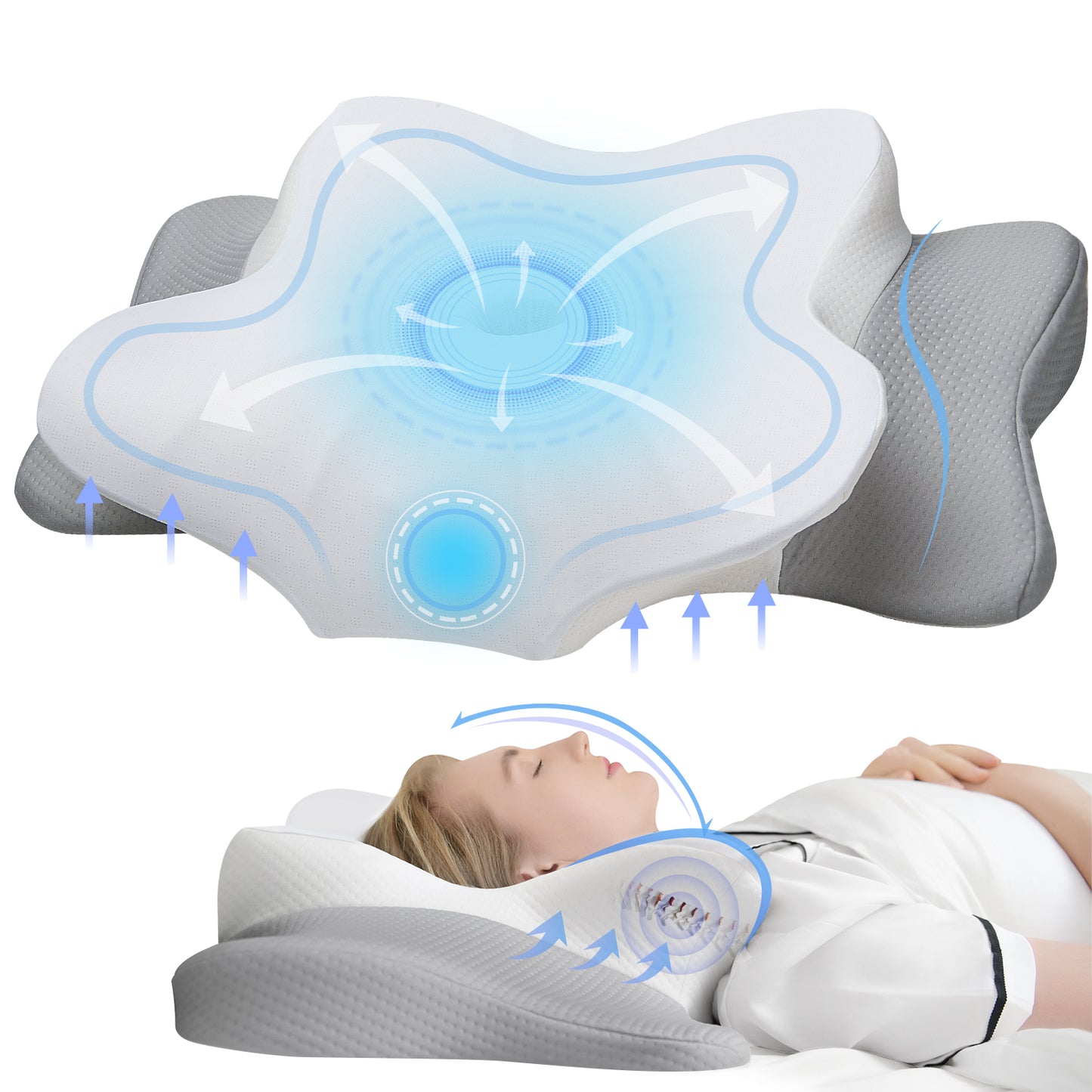 Ultra Pain Relief Cooling Cervical Pillow – Adjustable Ergonomic Memory Foam Pillow for Neck Support