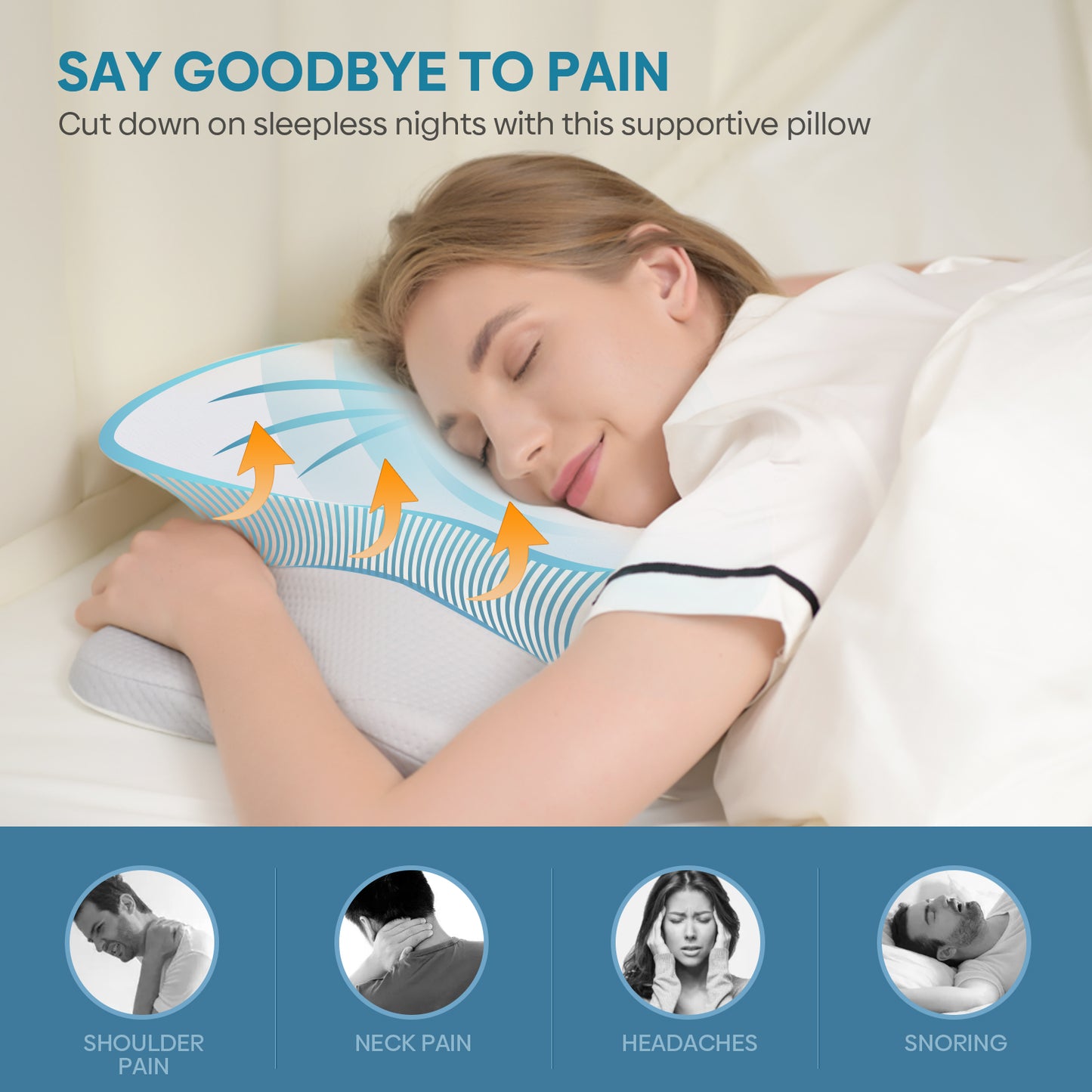 Ultra Pain Relief Cooling Cervical Pillow – Adjustable Ergonomic Memory Foam Pillow for Neck Support