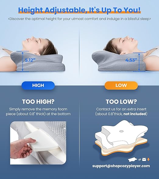 Ultra Pain Relief Cooling Cervical Pillow – Adjustable Ergonomic Memory Foam Pillow for Neck Support