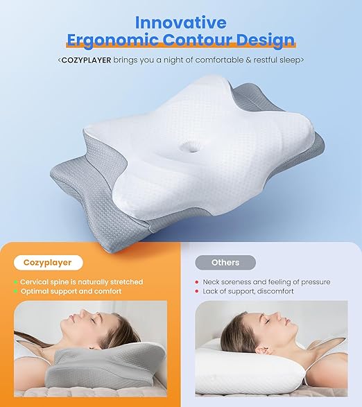 Ultra Pain Relief Cooling Cervical Pillow – Adjustable Ergonomic Memory Foam Pillow for Neck Support