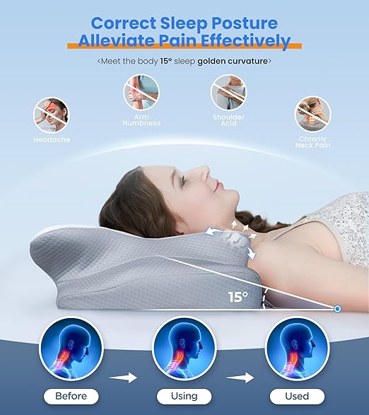 Ultra Pain Relief Cooling Cervical Pillow – Adjustable Ergonomic Memory Foam Pillow for Neck Support