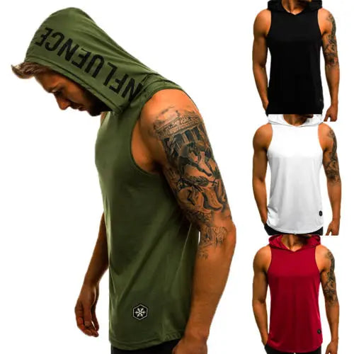 New Arrival Men’s Sleeveless Plain Solid Hoodie Fitness Pullover Sweatshirt