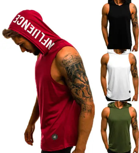 New Arrival Men’s Sleeveless Plain Solid Hoodie Fitness Pullover Sweatshirt