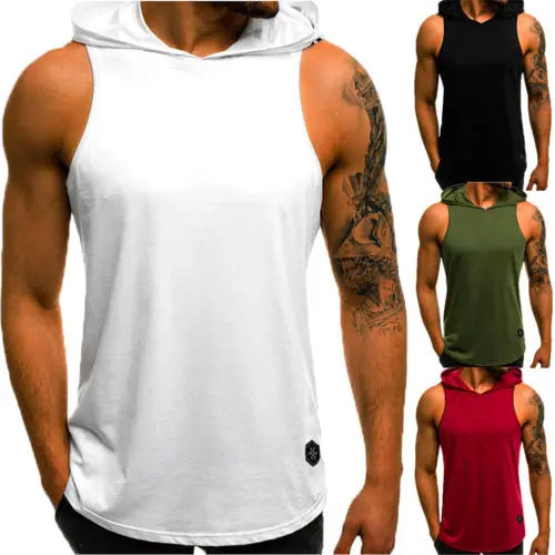 New Arrival Men’s Sleeveless Plain Solid Hoodie Fitness Pullover Sweatshirt