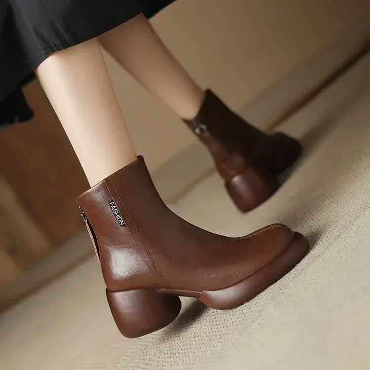 Women’s Round Toe Ankle Boots – Chic 2025 Fashion High Heel Booties