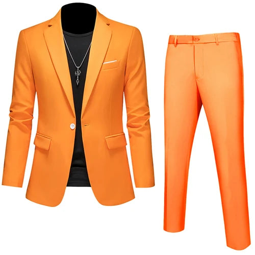 Men's 2-Piece Slim Fit Suit – Blazer & Pants | Business, Wedding, Groom, Social Tuxedo Set | 16 Colours | Size M to 6XL