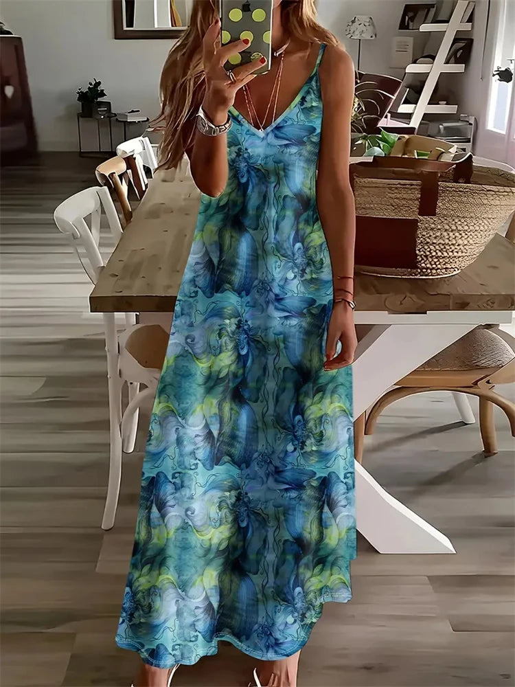Women's Elegant Vintage Dreamcatcher Print Sleeveless Summer Halter Dress – 2025 Collection