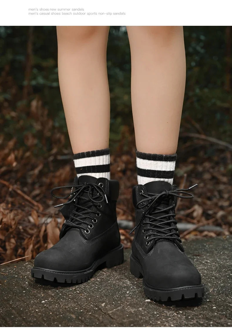 Men’s High Top Leather Boots – Winter Plush Warm Ankle Shoes, Outdoor Non-Slip Lace-Up Sneakers
